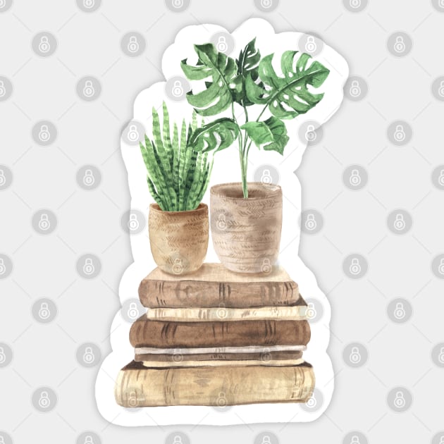 Cute Boho Plants and Books Sticker by gronly